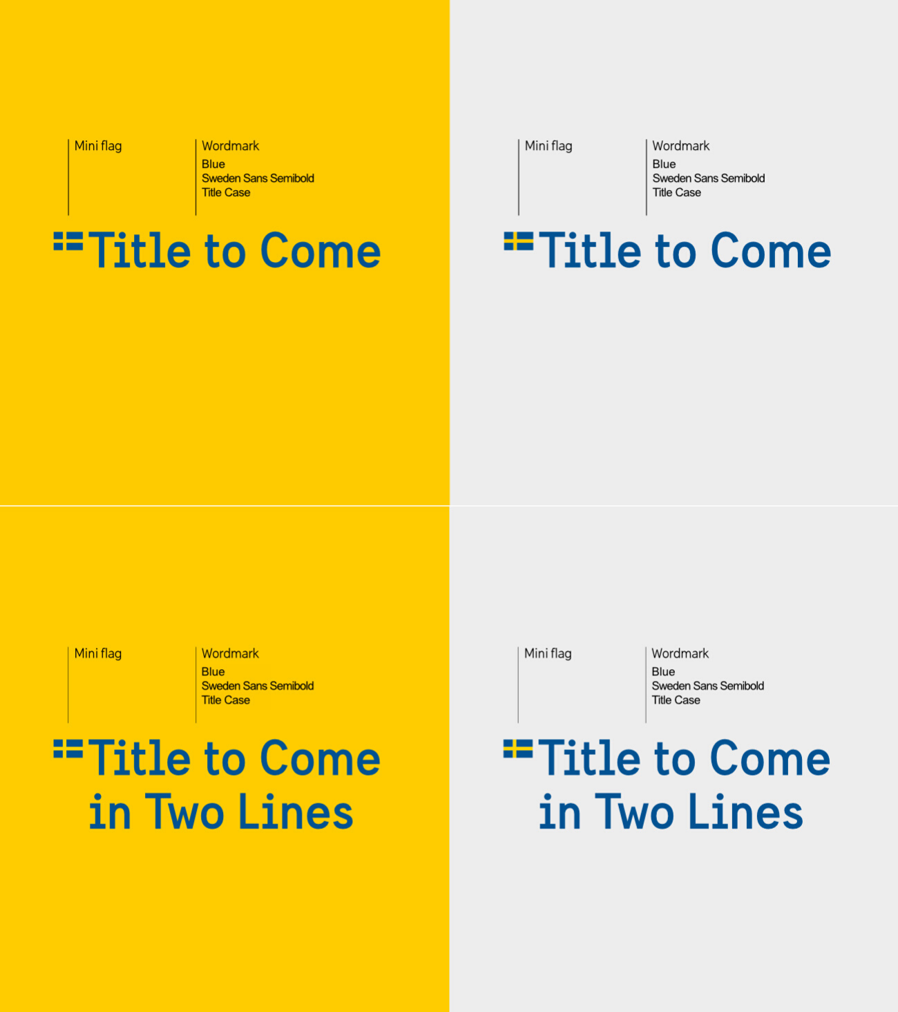 Template for construction of logotype on yellow and light grey background, respectively.
