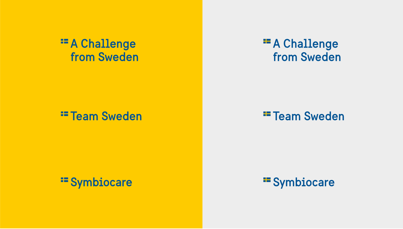 Examples of design of a sub-logo, on yellow and grey background, respectively.